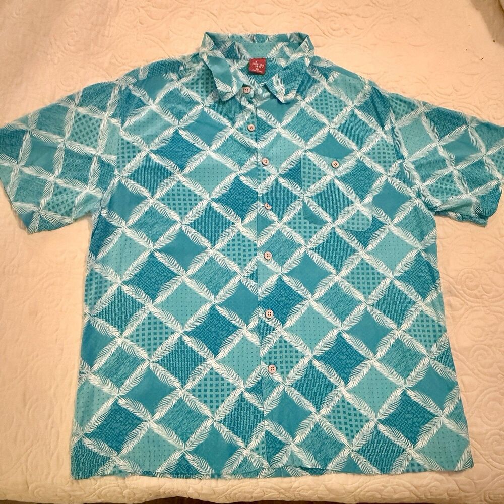 Junction West Vintage Mens XXL Turquoise Blue Rayon Hawaiian Aloha Shirt Pocket